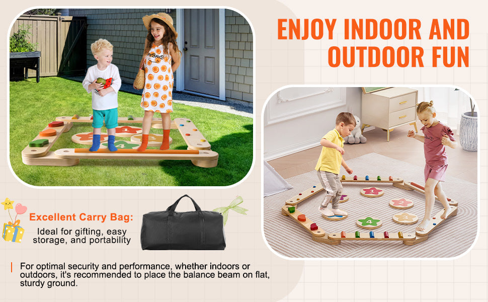 SucceBuy 6 PCS Balance Beam Stepping Stones Indoor Outdoor Wooden Toddler Balance Boards for Kids 2-6 Children Montessori Toy