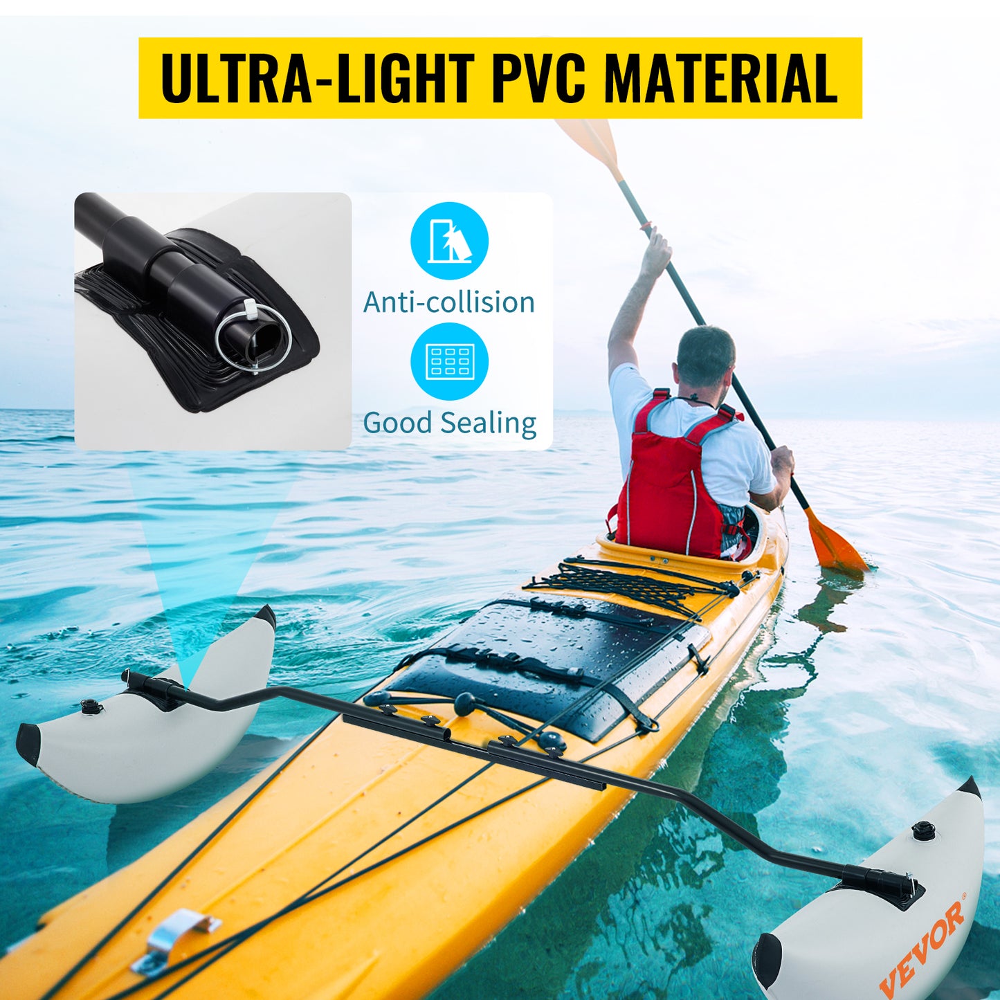 SucceBuy 2 PCS Kayak Outrigger Stabilizers PVC Inflatable Outrigger Float with Sidekick Arms Rod Fit for Canoes, Fishing Boats