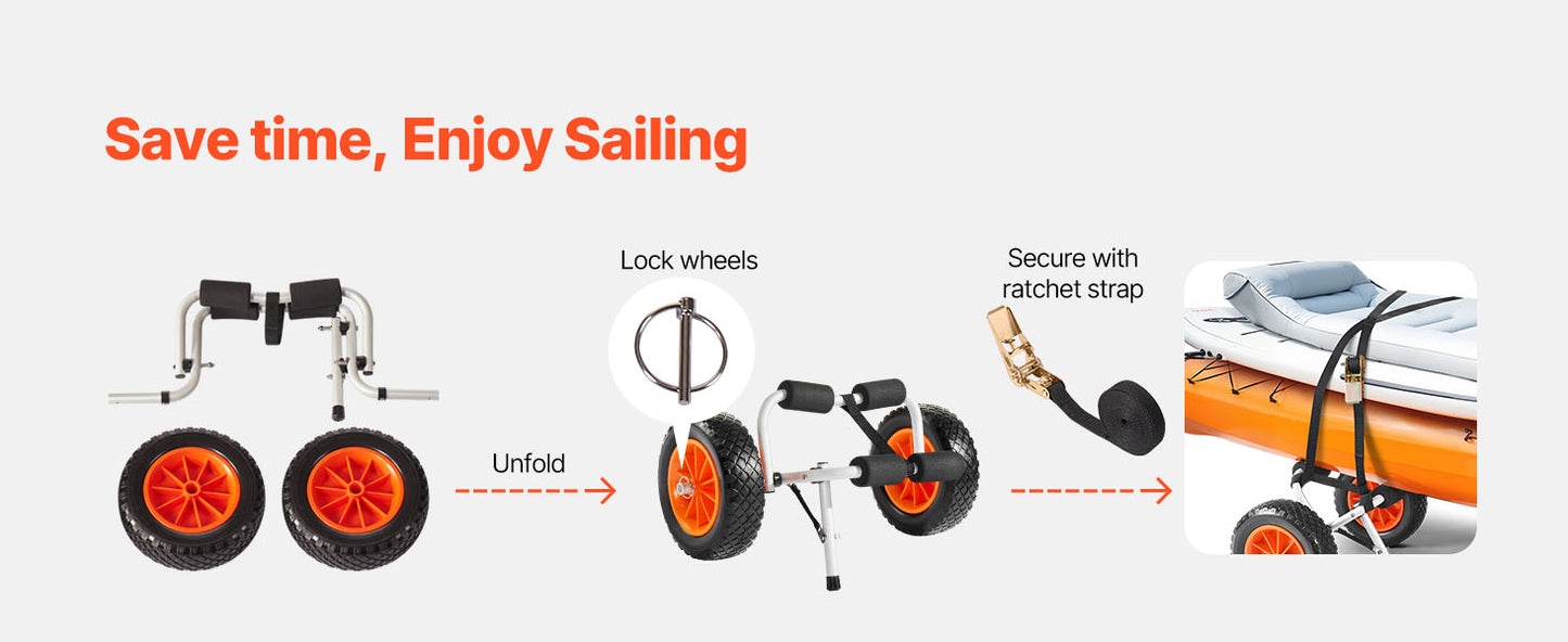 SucceBuy 200 lbs Kayak Cart Foldable Kayak Trolley with 10in Solid Tires Paddle Board Trolley for Carrying Canoes Float Mats