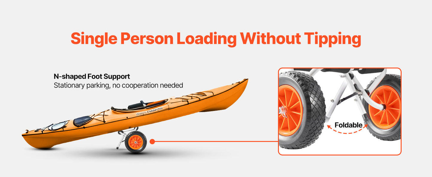 SucceBuy 200 lbs Kayak Cart Foldable Kayak Trolley with 10in Solid Tires Paddle Board Trolley for Carrying Canoes Float Mats