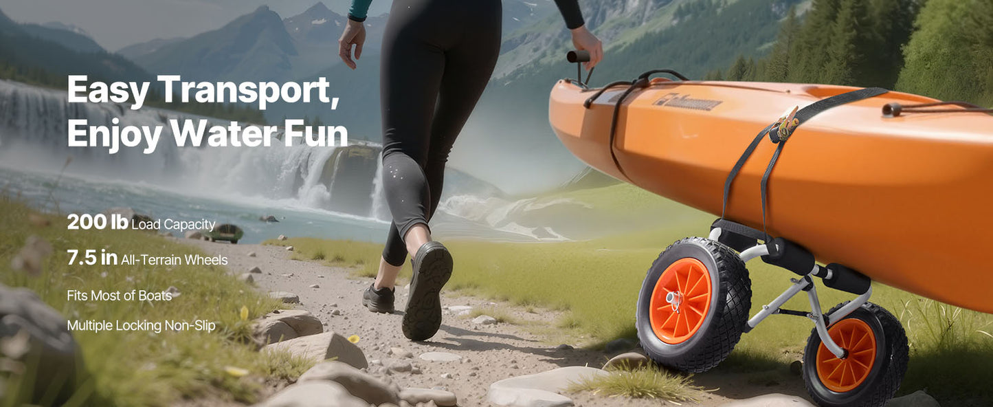 SucceBuy 200 lbs Kayak Cart Foldable Kayak Trolley with 10in Solid Tires Paddle Board Trolley for Carrying Canoes Float Mats