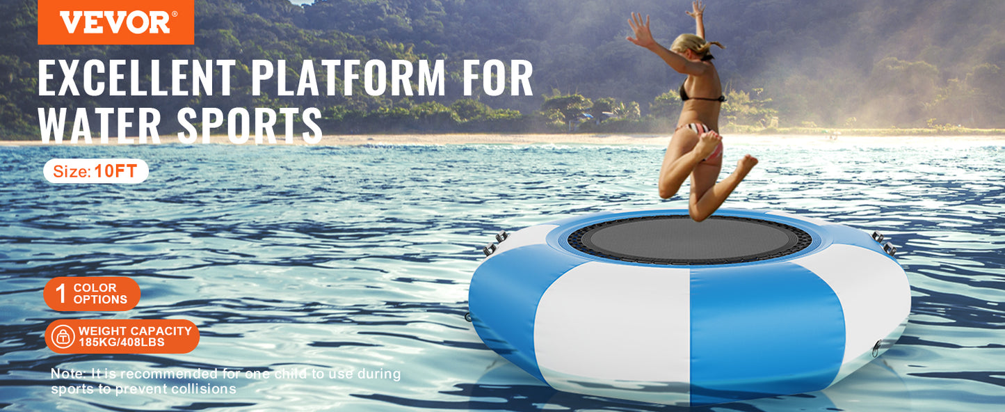 VEVOR Inflatable Water Bouncer 10ft Recreational Water Trampoline Portable Bounce Swim Platform Kids Adults Floating Rebounder