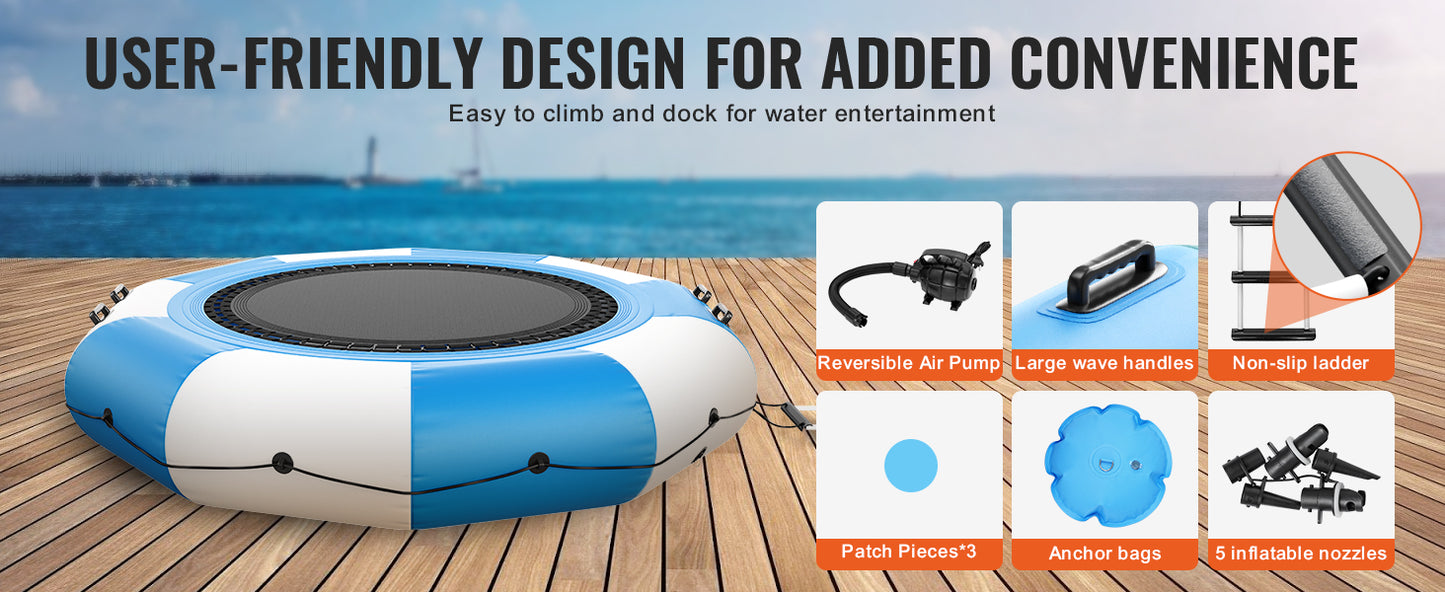 VEVOR Inflatable Water Bouncer 10ft Recreational Water Trampoline Portable Bounce Swim Platform Kids Adults Floating Rebounder